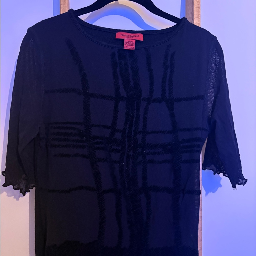 Blue Ribbed Blouse with Ruffled Details - Picture 1 of 2